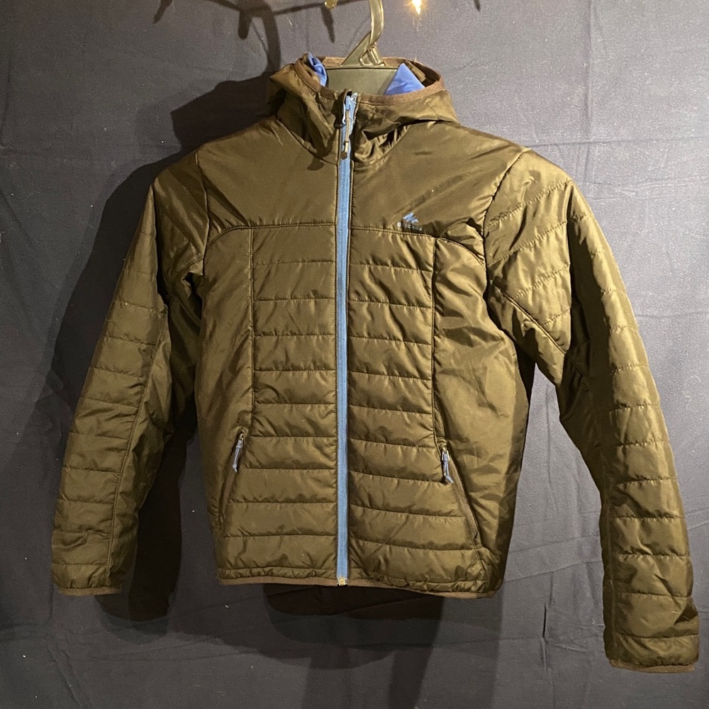 Quechua Men's Brown Puffer Jacket with Blue Accents